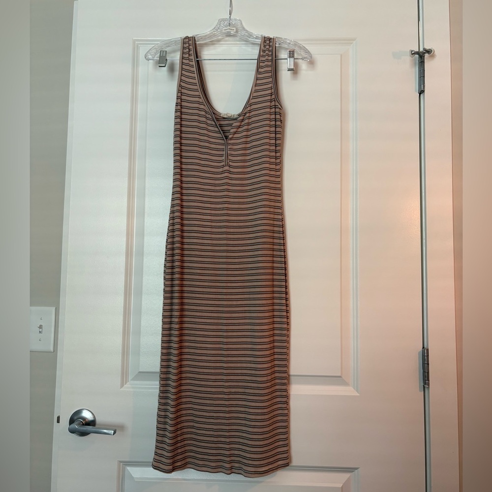 Striped Midi Dress - Brown